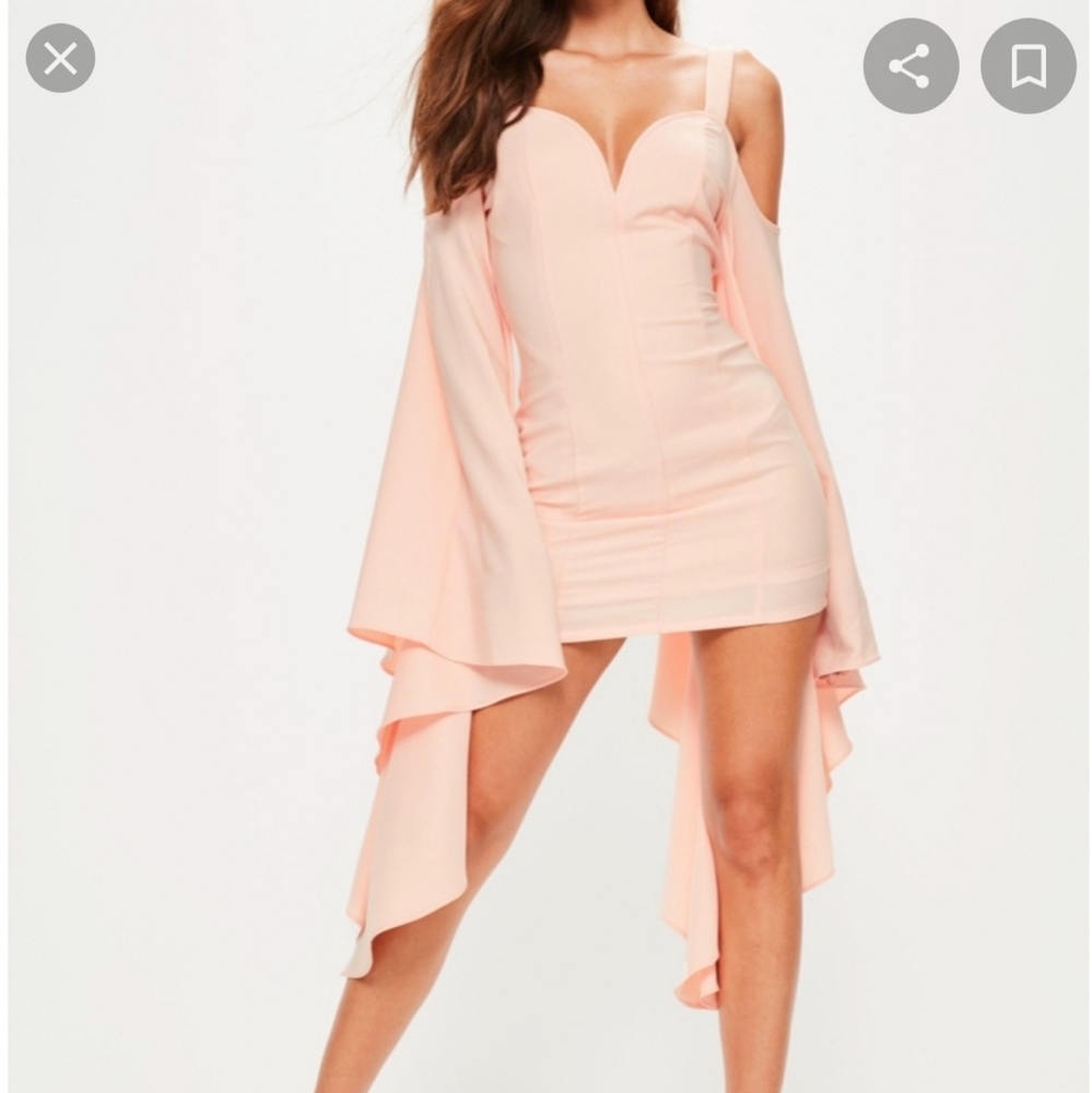 LIKE NEW Pink crepe flare sleeve bodycon dress